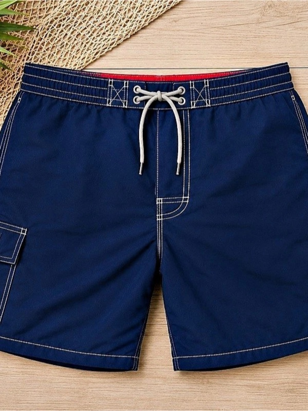 Polo Ralph Lauren Mens Swim Trunks M Navy Blue Cargo Board Shorts Red Pony